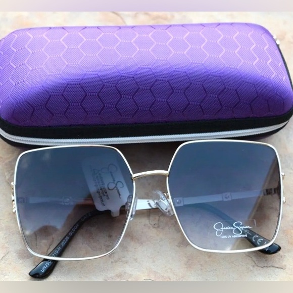 NEW Jessica Simpson Gold  Oversized Rim Sunglasses w/free hard case & Cl… - Picture 1 of 3